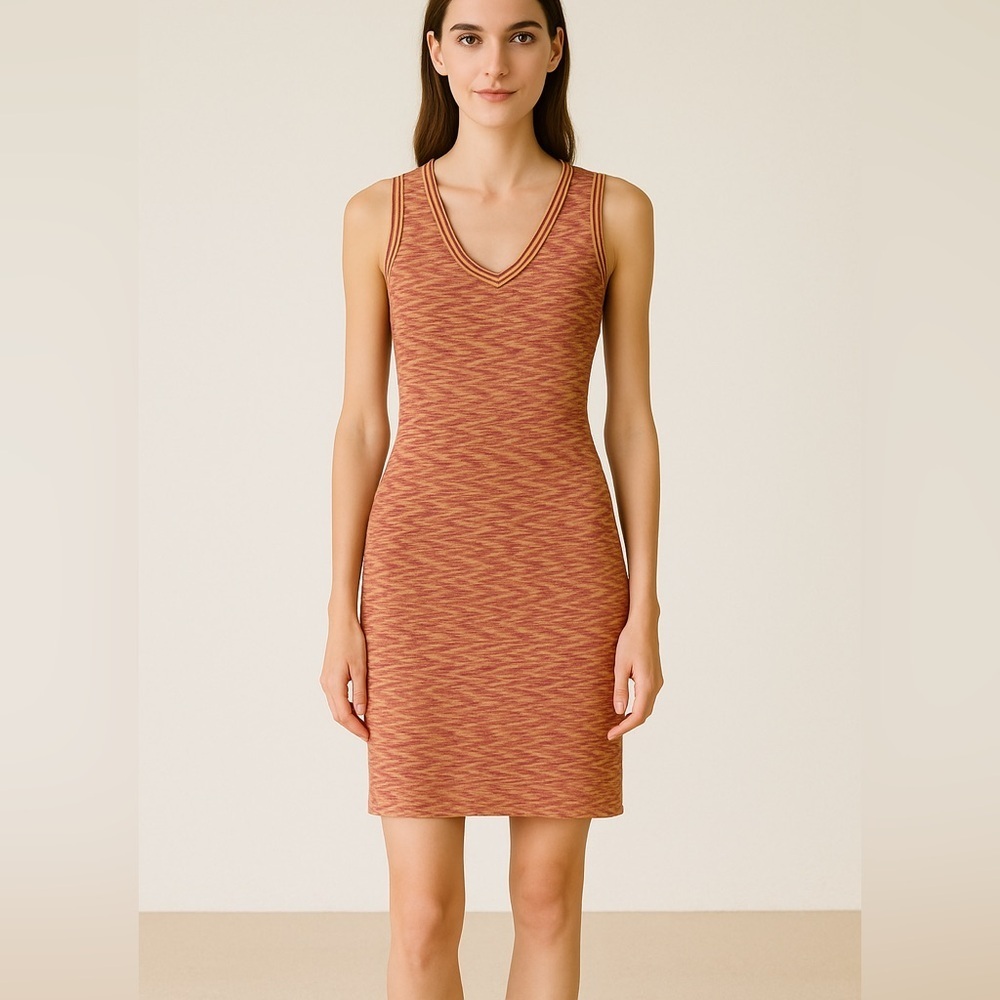 ST. JOHN Sport V Neck Sleeveless Multicolor Pink Red Resort Dress Petite Small